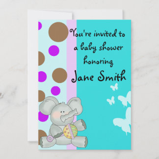 Baby Elephant and Butterflies Shower Invitation
