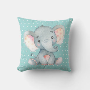 Baby Elephant Aqua Teal Turquoise and Grey Cushion