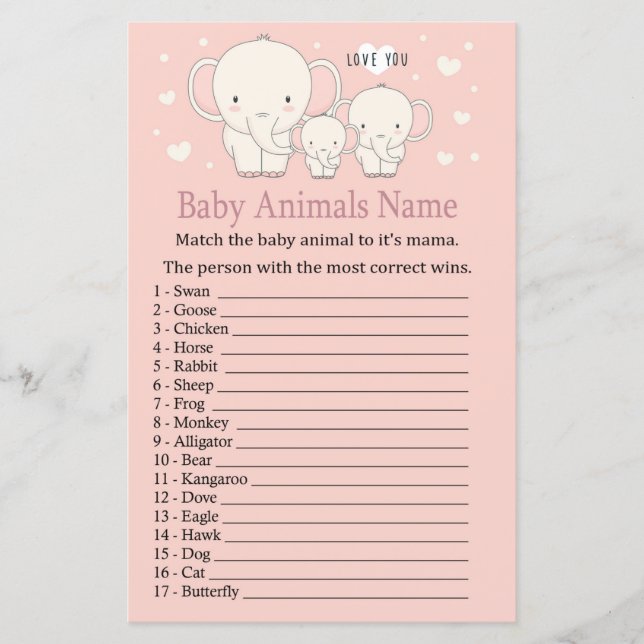 Baby Elephant Baby Animals Name Game (Front)
