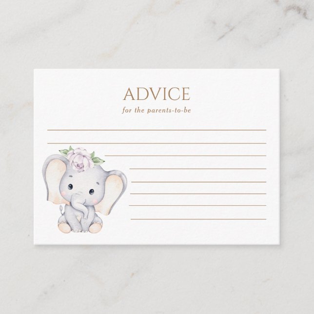 Baby elephant baby shower  advice card (Front)