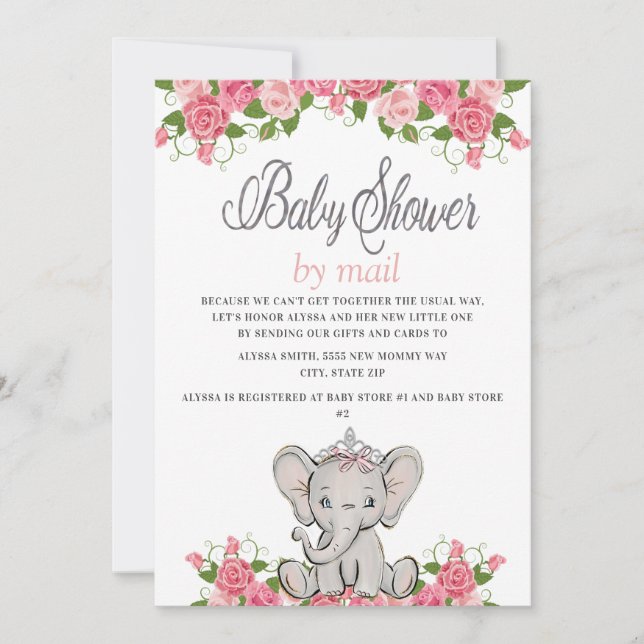 Baby Elephant Baby Shower by Mail Invitation (Front)