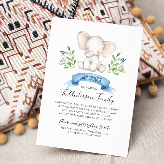 Baby Elephant Baby Shower By Mail Long Distance In Invitation (Creator Uploaded)
