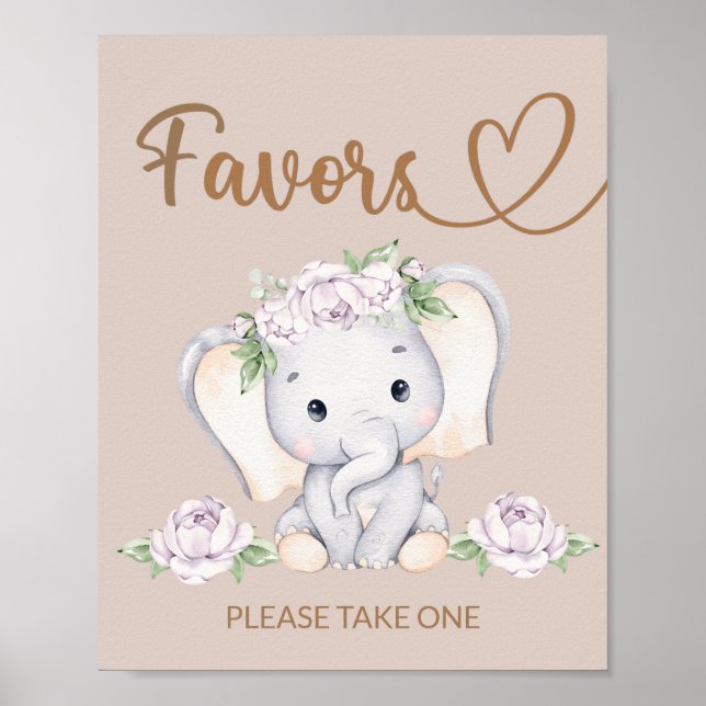 Baby Elephant Baby Shower Favours Sign (Front)