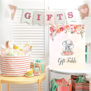 Baby Elephant Baby Shower Gift Table Poster