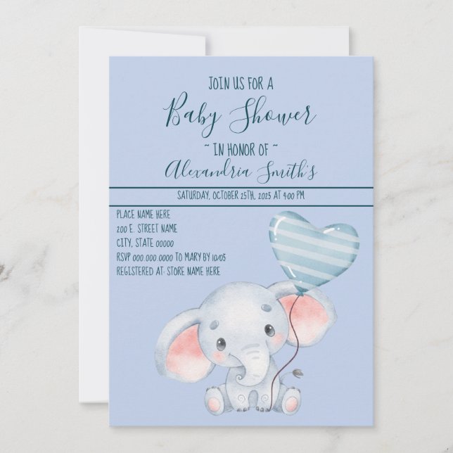 Baby Elephant Baby Shower Invitation (Front)