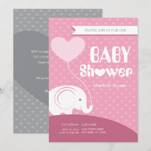 Baby Elephant Baby Shower Invitation for Baby Girl