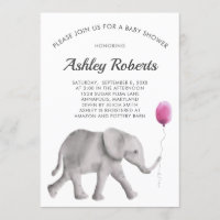 Baby Elephant Baby Shower Invitation, Pink & Grey