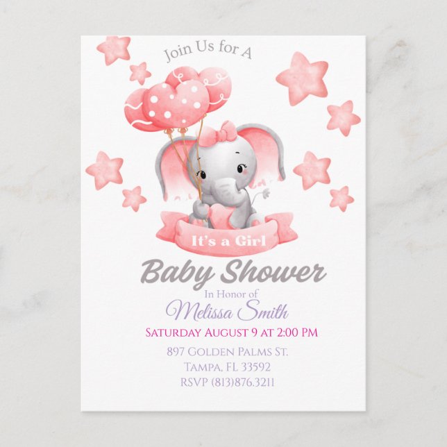 Baby Elephant Baby Shower Invitation Postcard (Front)