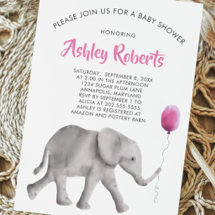 Baby Elephant Baby Shower Invite, Pink & Grey Invitation