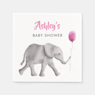 Baby Elephant Baby Shower Napkins w/ Pink Balloon