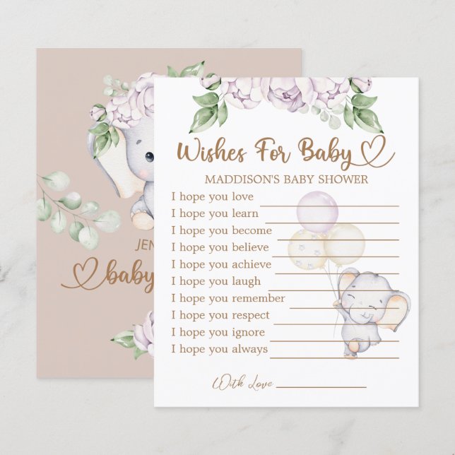Baby Elephant Baby Shower Wishes for Baby Card (Front/Back)