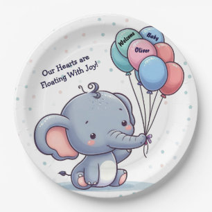 Baby Elephant Balloon Baby Shower Paper Plates 