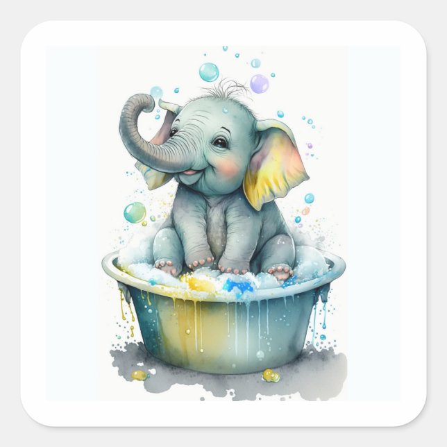 Baby Elephant - Bath Time Square Sticker (Front)