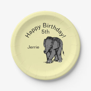 Baby Elephant Birthday Yellow Paper Plate
