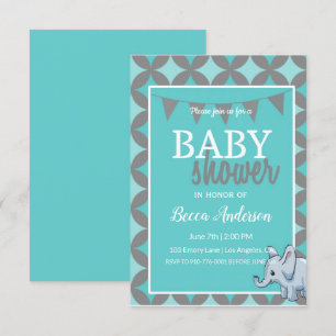 Baby Elephant Blue Baby Shower Invitation
