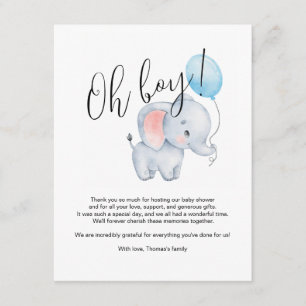 Baby Elephant & Blue Balloon Baby Shower Enclosure Card