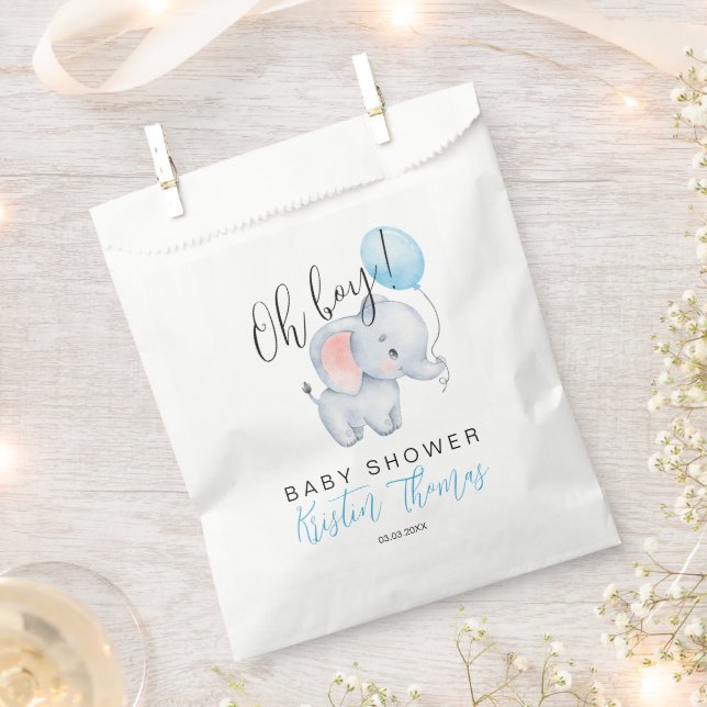 Baby Elephant & Blue Balloon Baby Shower Favour Bags (Clipped)