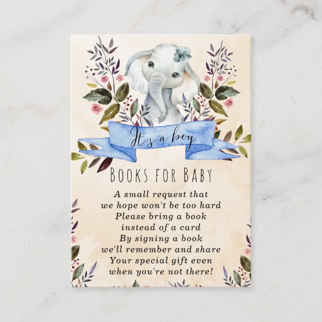 baby elephant blue books for baby request card (Front)