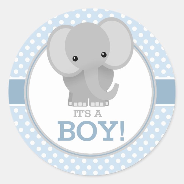 Baby Elephant (blue) It's a Boy Classic Round Sticker (Front)