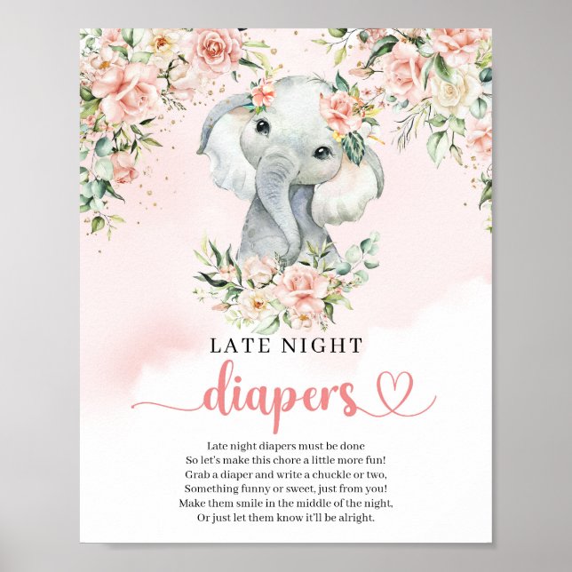 Baby elephant blush gold Late Night Diapers game Poster (Front)