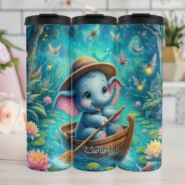 Baby Elephant Boating in Lotus Pond Thermal Tumbler (Creator Uploaded)