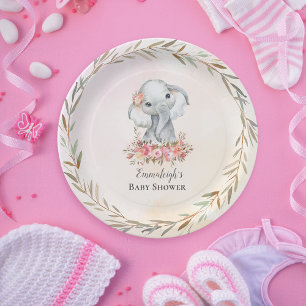 Baby Elephant Boho Chic Baby Shower Paper Plate