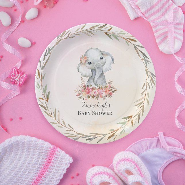 Baby Elephant Boho Chic Baby Shower Paper Plate (Creator Uploaded)