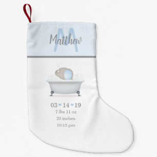 Baby Elephant Bubble Bath Birth Announcement Small Christmas Stocking