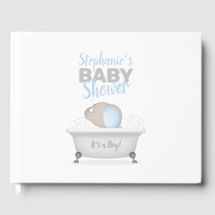 Baby Elephant Bubble Bath Boy Baby Shower Guest Book