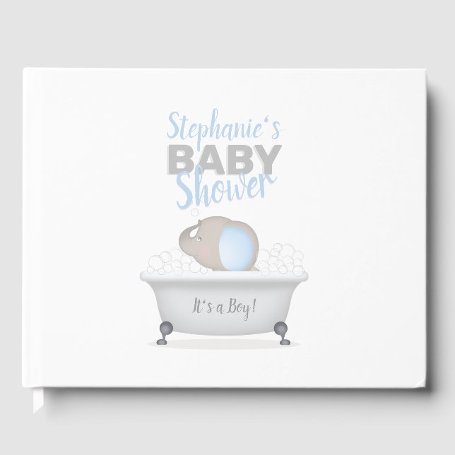 Baby Elephant Bubble Bath Boy Baby Shower Guest Book (Front)