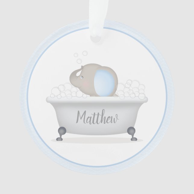 Baby Elephant Bubble Bath First Christmas Ornament (Front)