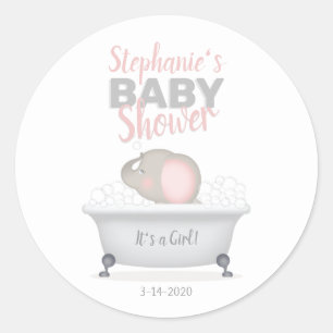 Baby Elephant Bubble Bath Girl Baby Shower Classic Round Sticker