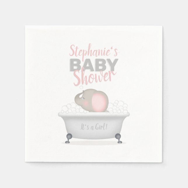 Baby Elephant Bubble Bath Girl Baby Shower Napkin (Front)