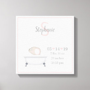 Baby Elephant Bubble Bath Girl Birth Announcement Canvas Print