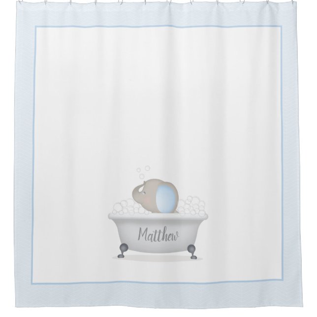 Baby Elephant Bubble Bath Shower Curtain (Front)