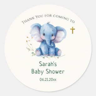 Baby Elephant & Butterflies Orthodox Baby Shower Classic Round Sticker