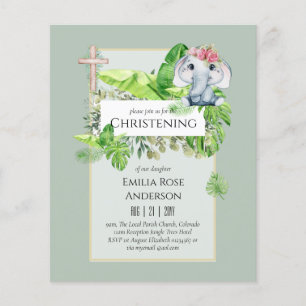 Baby Elephant CHRISTENING Invite for Girls Jungle Flyer