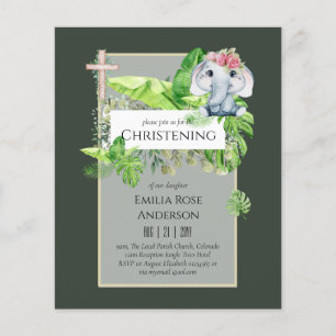 Baby Elephant CHRISTENING Invite for Girls Jungle Flyer