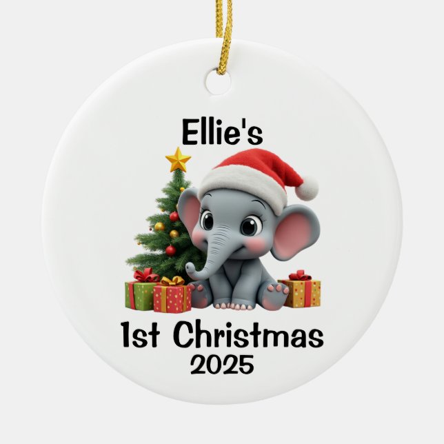 Baby Elephant Christmas Ceramic Tree Decoration (Front)