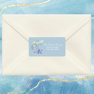 Baby Elephant Cross and Dove Baptism  Label