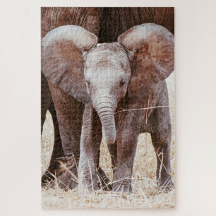 Baby Elephant Cute African Elephant with Mum Jigsaw Puzzle