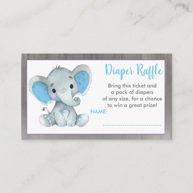 Baby Elephant diaper raffle ticket Blue Enclosure Card (Front)