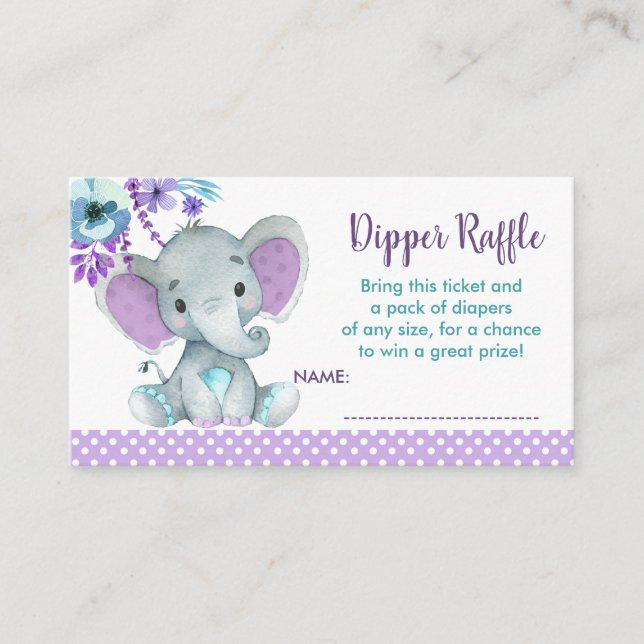 Baby Elephant diaper raffle ticket Gender Reveal Enclosure Card (Front)