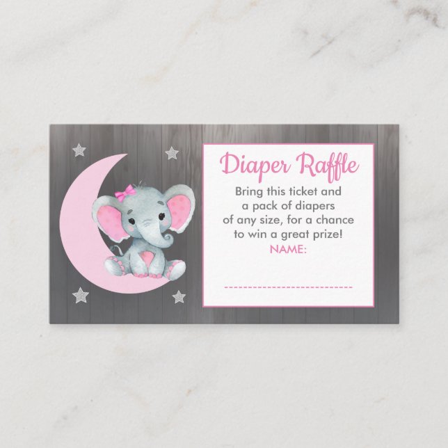 Baby Elephant diaper raffle ticket Moon Star Pink Enclosure Card (Front)