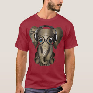 Baby Elephant DJ Wearing Headphones Glasses T-Shirt