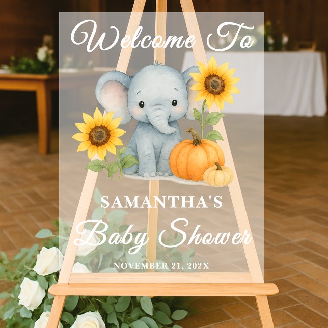 Baby Elephant Fall Baby Shower Welcome Frosted Acrylic Sign (Creator Uploaded)