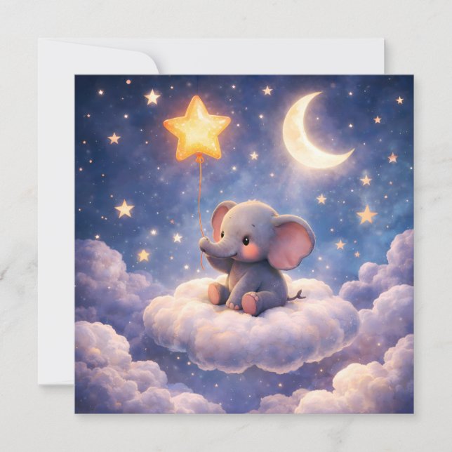 Baby elephant first birthday flat card (Front)