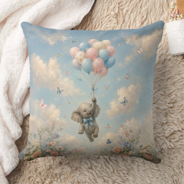 Baby Elephant Floating Balloons Cushion (Blanket)
