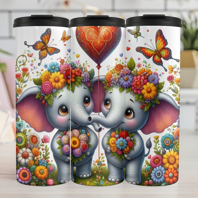 Baby Elephant Floral Heart Balloon Thermal Tumbler (Creator Uploaded)