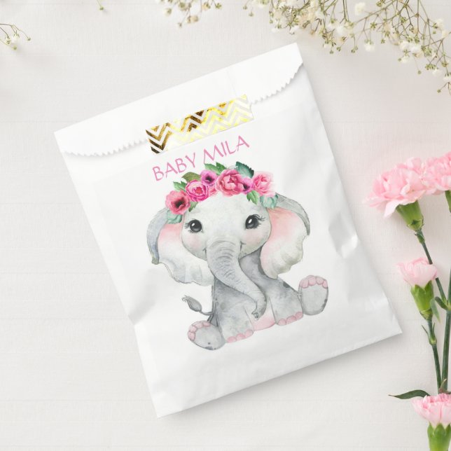 Baby elephant floral pink favour bags (Sealed)